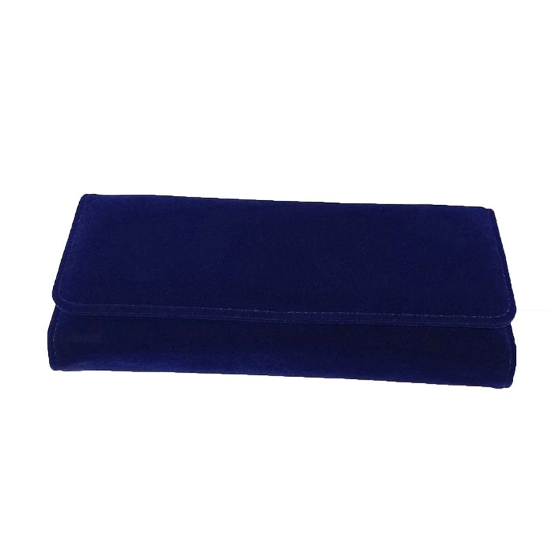 Dark Blue Velvet Jewelry Storage Roll Bag Ring Earring Holder for Jewelry Exhibitors Luxury Clutch Pouch with Snap Button