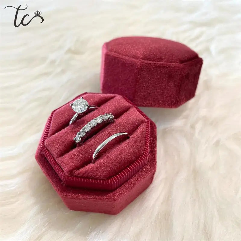 Creative Octagonal Ring Box High Quality Velvet Couple 1/2/3 Slot Ring Organizer Wedding Commemorative Gift Packaging Box