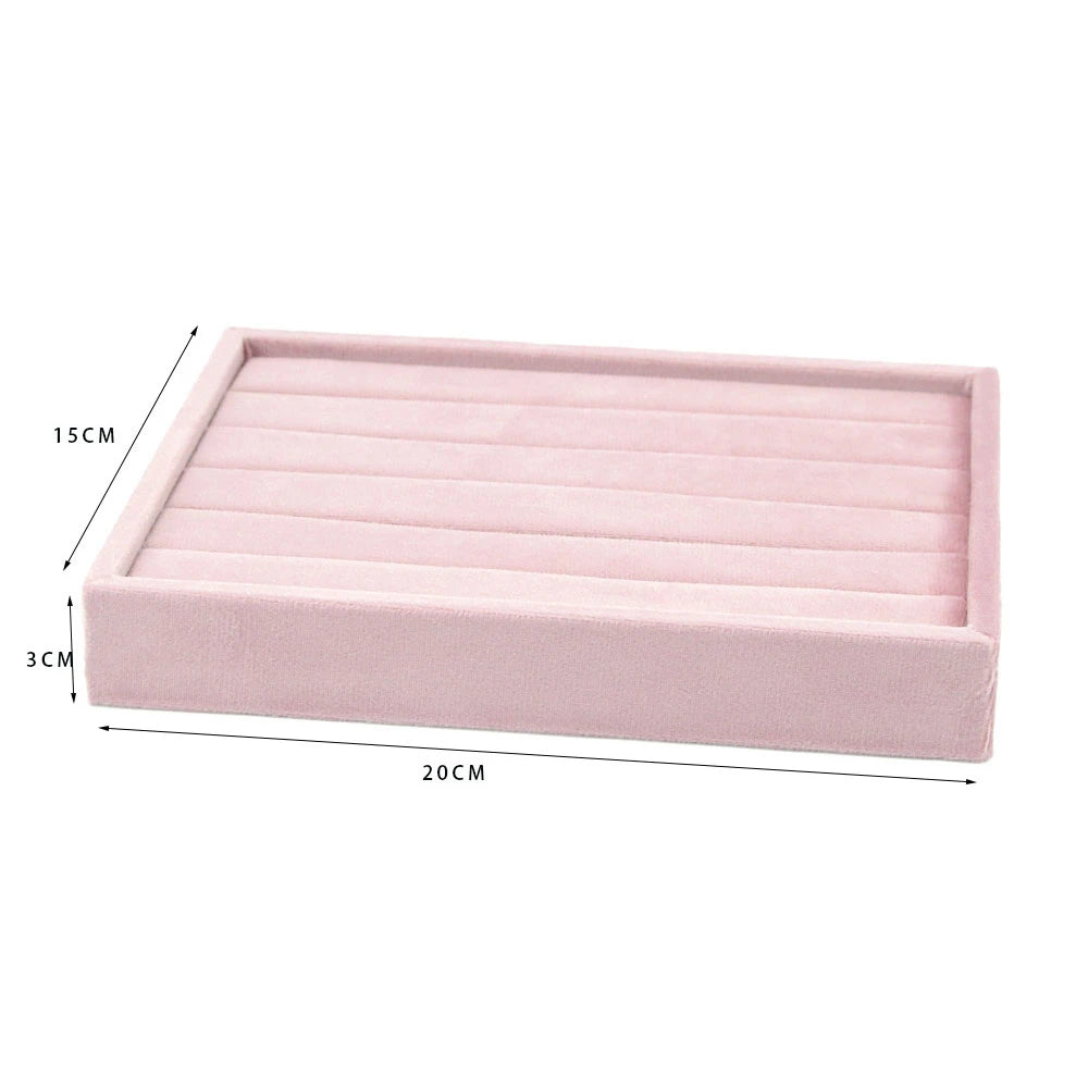 Jewelry Organizer Earring Necklace Display Stand Quality Pink Velvet Ring Tray Pendant Storage Plate Watch Bracelet Holder