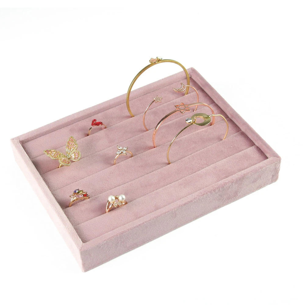 Jewelry Organizer Earring Necklace Display Stand Quality Pink Velvet Ring Tray Pendant Storage Plate Watch Bracelet Holder