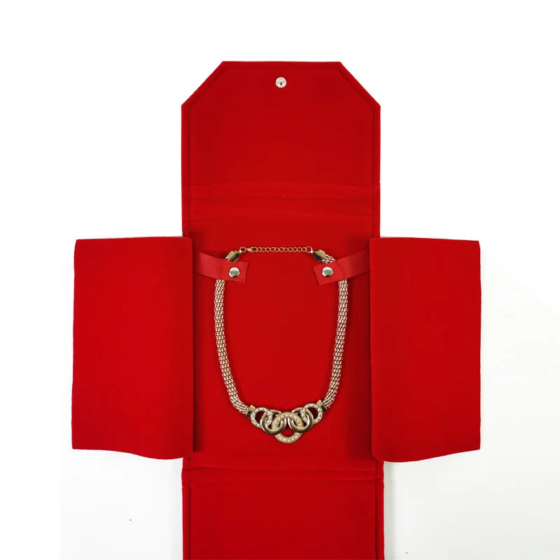 Chinese Red Necklace Organizer Velvet Jewelry Holder Pearl Necklace Storage Bag for Exhibitor Gold Chain Jewelry Holder