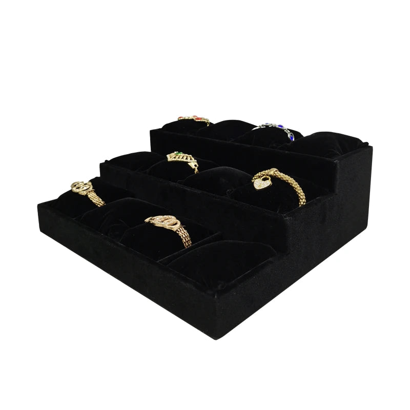 3-Layer Ladder Watch Display Tray with Pillows 12 Girds Bracelet Holder Pretty Rose Red Jewelry Trays Jade Bracelet Organizer