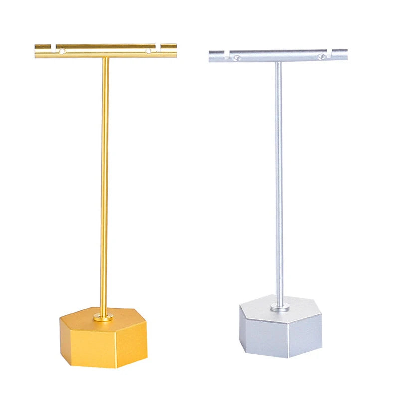 Luxury Gold Silver Stainless Steel T-Shaped Earring Display Stand Jewelry Earring Holder for Jewelry Store Window Showcase