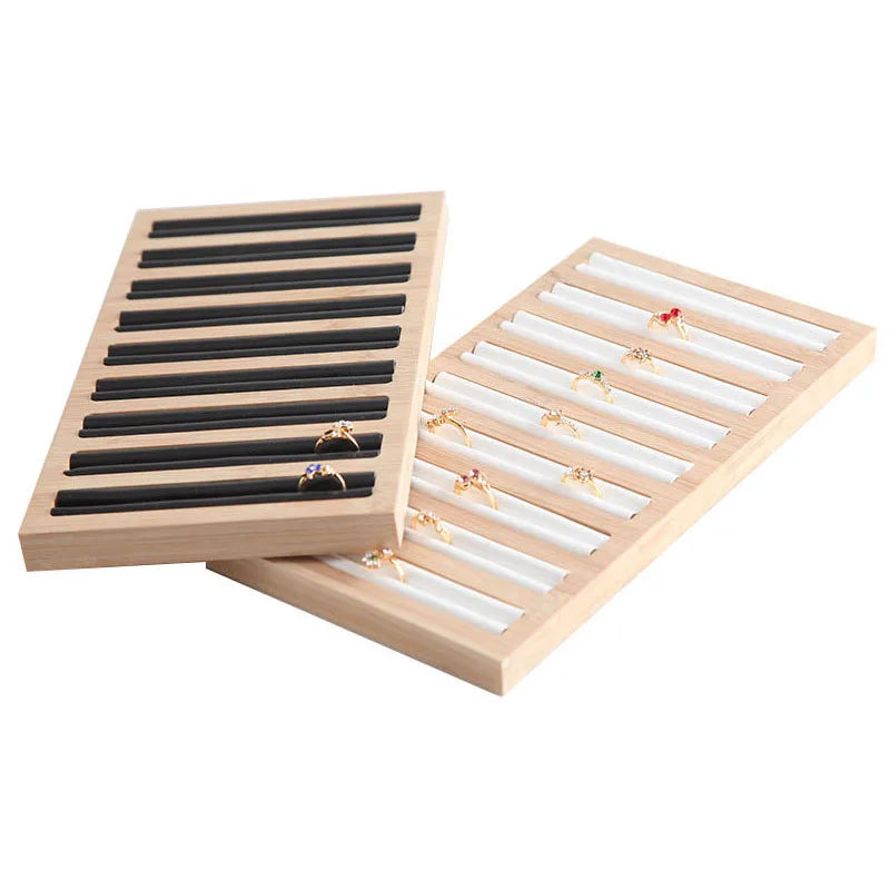 Natural Wood Square Earrings Rings Display Tray Jewelry Storage Plate Store Exhibitors Counter Showcase Props