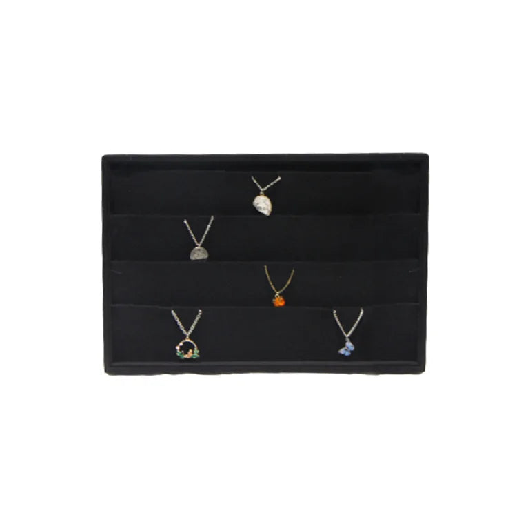 Black Velvet Ring Necklace Display Tray Earring Jade Pendant Storage Plate Large Size Rings Jewelry Organizer Box 35*24Cm