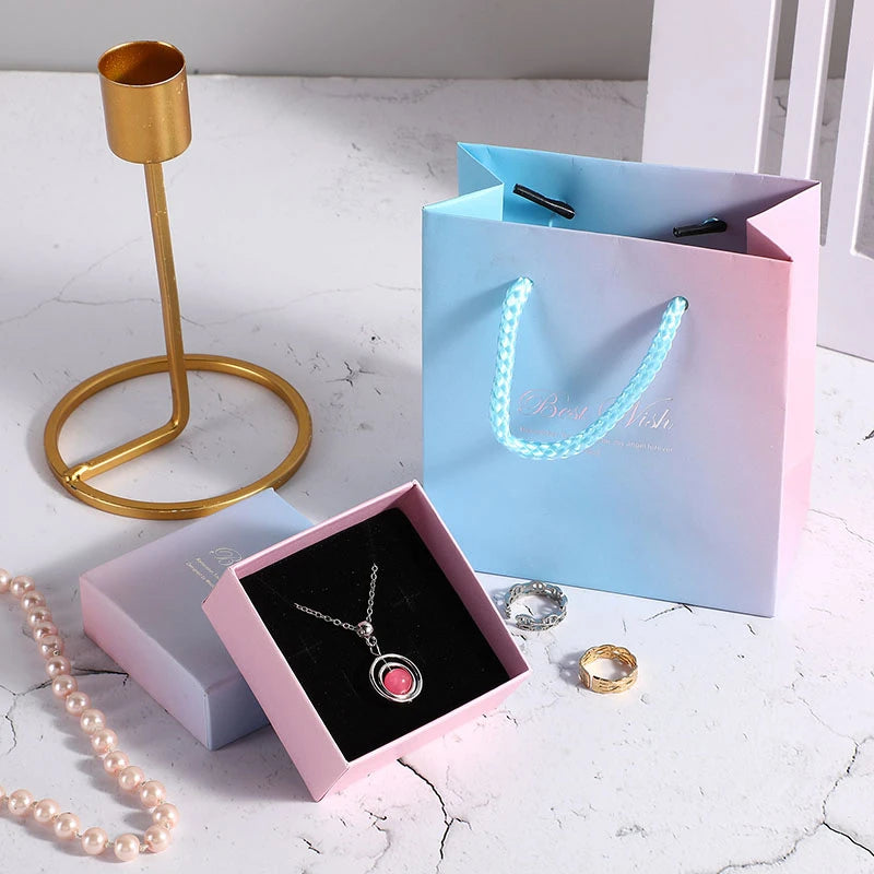 Pink Blue Jewelry Boxes Ring Earrings Gift Box Jewelry Organizers Gradient Storage Case Necklace Bracelet Packing Box Tote Bag