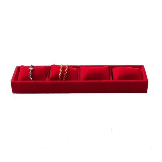 4 Grids Watch Bracelet Organizer Tray with Mini Pillows Jewelry Storage Plate Chain Watch Display Holder Tray Decorative