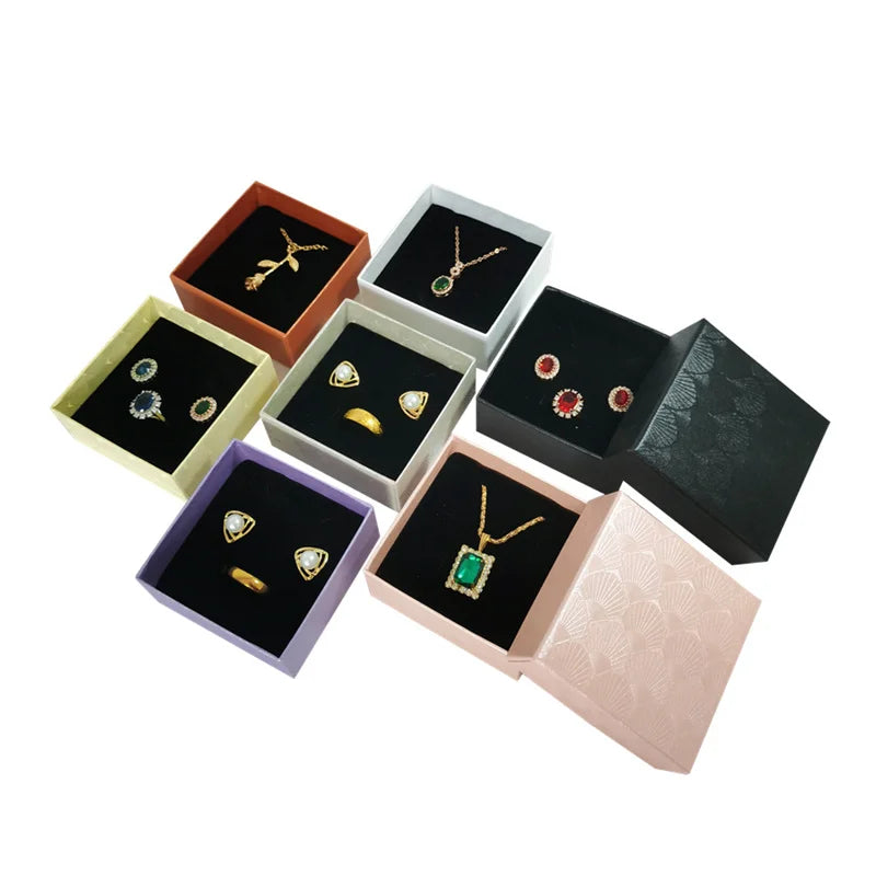 12Pcs/lot Square Jewelry Packaging Boxes Wholesale Neckalce Ring Ear Stud Storage Case Shell Pattern Jewelry Gift Box