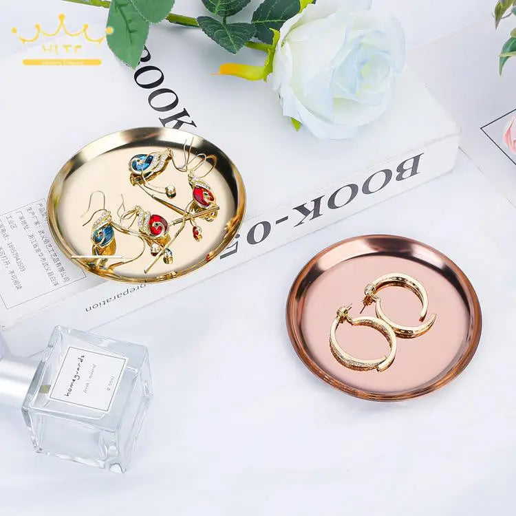Stainless Steel Round Jewelry Display Tray Desktop Cosmetics Storage Tray Jewelry Photo Prop Tray