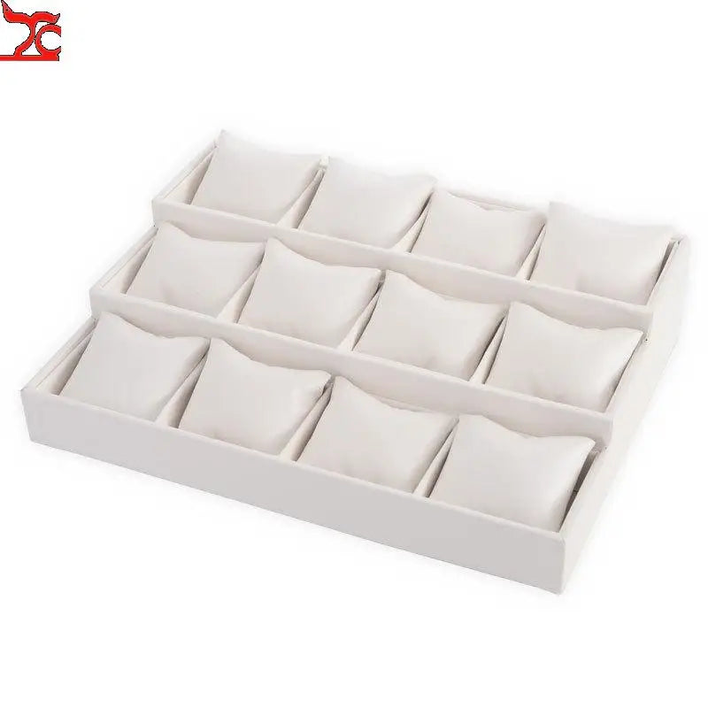 High Grade Pu White Display Plate Watch Bracelet Ring Gray Velvet Tray Black Watch Display Frame Organizer Earring Storage