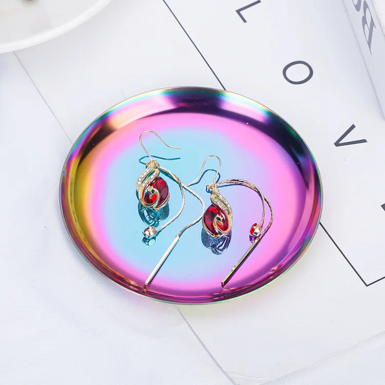 Stainless Steel Round Jewelry Display Tray Desktop Cosmetics Storage Tray Jewelry Photo Prop Tray