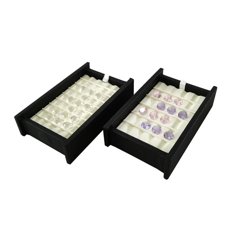 Jewelry Gem Stone Display Holder Loose Diamond Storage Case V Groove Jar Gemstone Size Selecting Tray White Leather