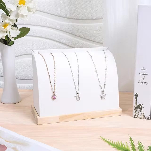Solid Wood Base Necklace Display Stand Premium Velvet PU Leather Pendant Display Holder Jewelry Rack for Retail Home Showcase