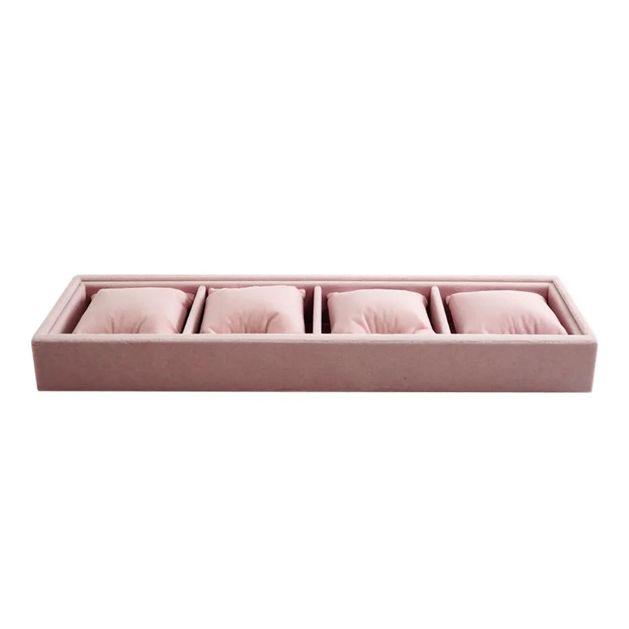 4 Grids Watch Bracelet Organizer Tray with Mini Pillows Jewelry Storage Plate Chain Watch Display Holder Tray Decorative