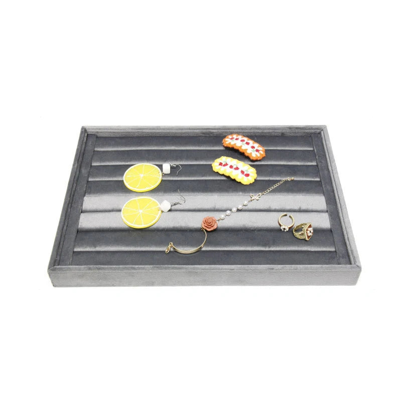 Dark Gray Velvet Tray for Jewelry Ring Bracelet Necklace Storage Organizer Earrings Pendant Holder Jewelry Packaging Trays