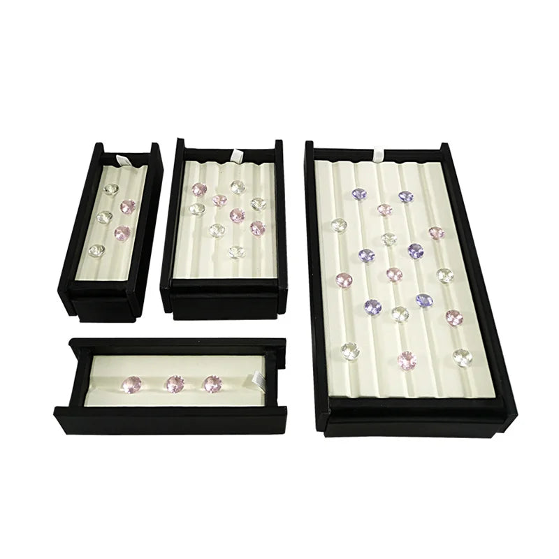 Jewelry Gem Stone Display Holder Loose Diamond Storage Case V Groove Jar Gemstone Size Selecting Tray White Leather