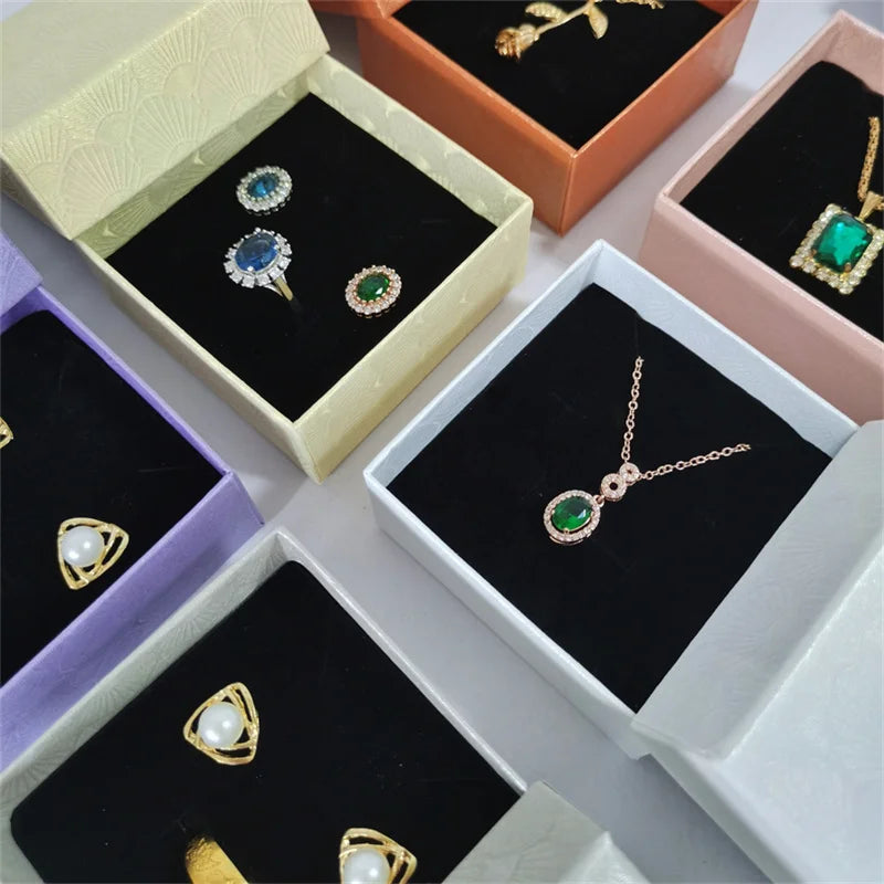 12Pcs/lot Square Jewelry Packaging Boxes Wholesale Neckalce Ring Ear Stud Storage Case Shell Pattern Jewelry Gift Box