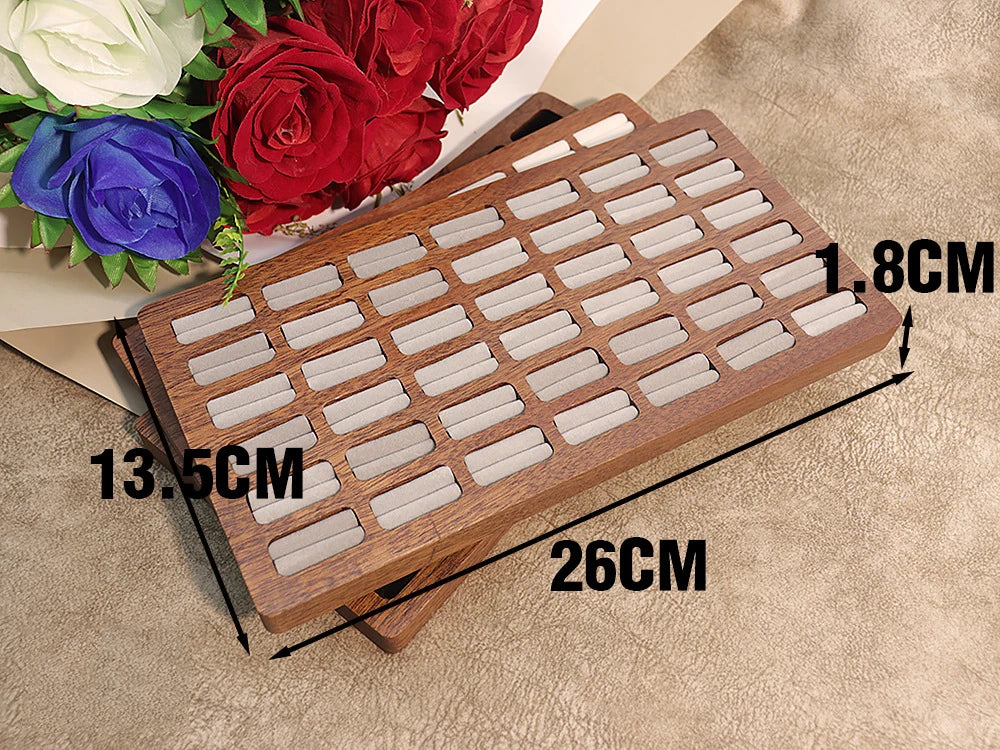 High-Capacity 20/30/42 Slots Ring Display Tray Wood Ring Ear Studs Storage Packaging Case Jewelry Exhibitors Dipslay Props