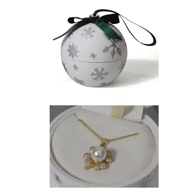 Christmas Ball Shaped Jewelry Box with Snowflake Pattern Surprise Gift Packaging Box Propose Ring Pendant Storage Hoder