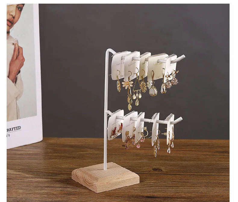 Bracelet Earring Display Holder with Wood Base Earrings Cardboard Storage Rack Jewelry Organizer Key Chain Bracelet Fram