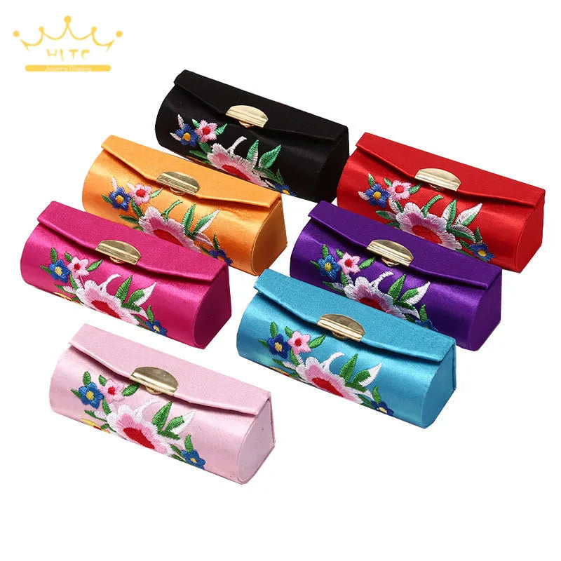 Lipstick Carry Case Classical Style Traditional Embroidery Container Jewelry Box Lipstick Storage Holder