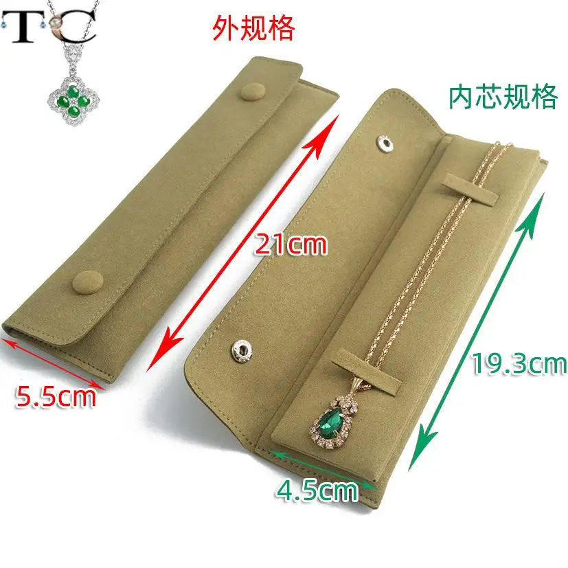 Creative Grass Green Necklace Storage Bag Microfiber Portable Bracelet Snap Collection Bag Jewelry Storage Bag