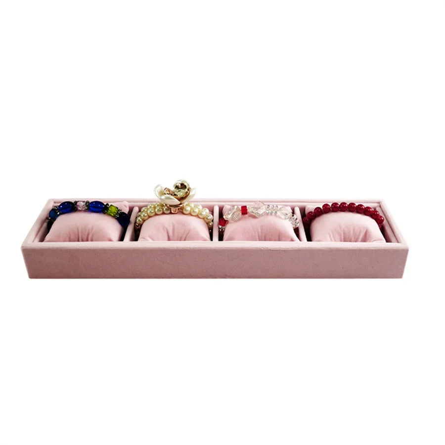 4 Grids Watch Bracelet Organizer Tray with Mini Pillows Jewelry Storage Plate Chain Watch Display Holder Tray Decorative
