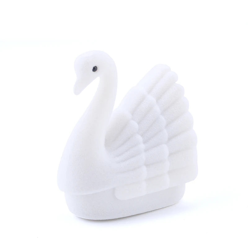 1Pcs Lovely Swan Shape Ring Box Wedding New Year Birthday Party Jewelry Case Fabric Container Case Great Gift Box
