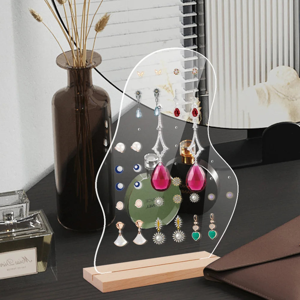 Acrylic Earrings Organizer Ear Studs Display Rack Arch Show with Wooden Bases Personal Dressing Table Jewelry Storage Rack