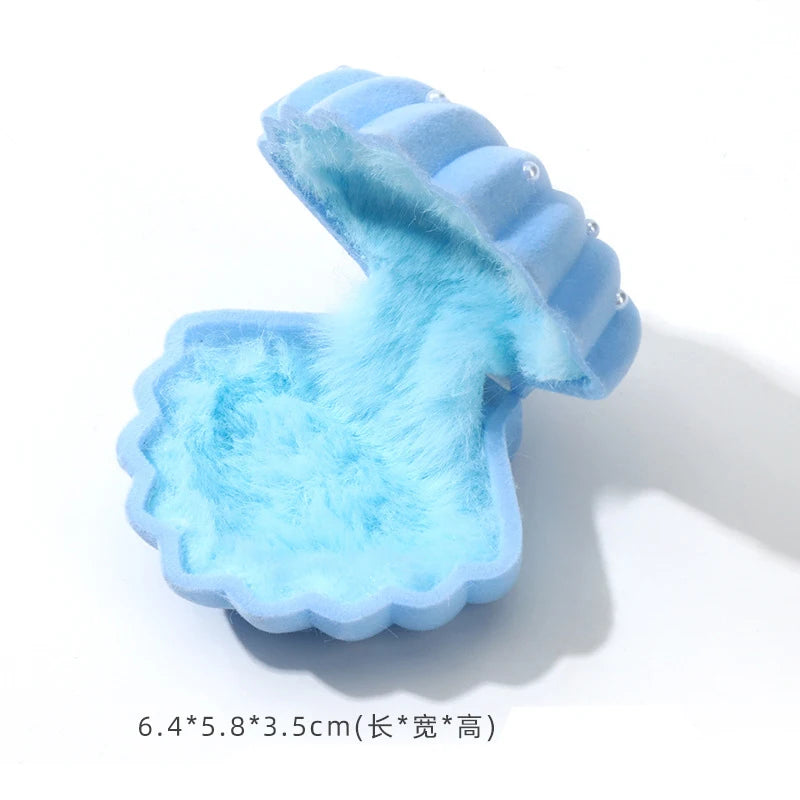 Blue Shell Shaped Jewelry Box Small Ear Stud Holder Pearl Earrings Rings Organizer Case Beautiful Small Gift Packaging Boxes