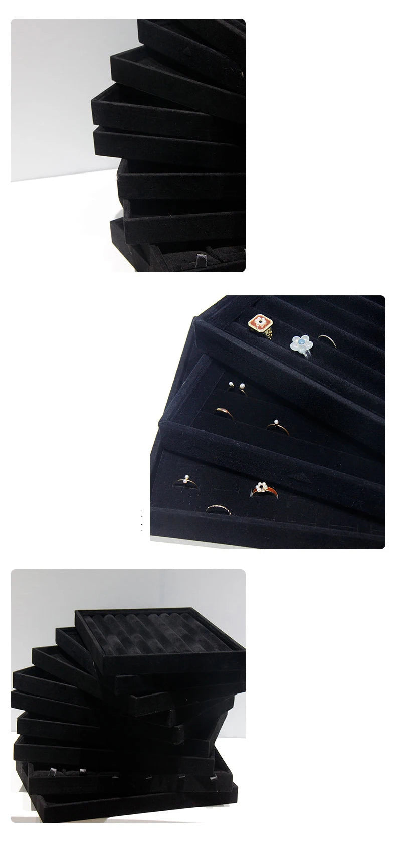 Black Velvet Ring Necklace Display Tray Earring Jade Pendant Storage Plate Large Size Rings Jewelry Organizer Box 35*24Cm