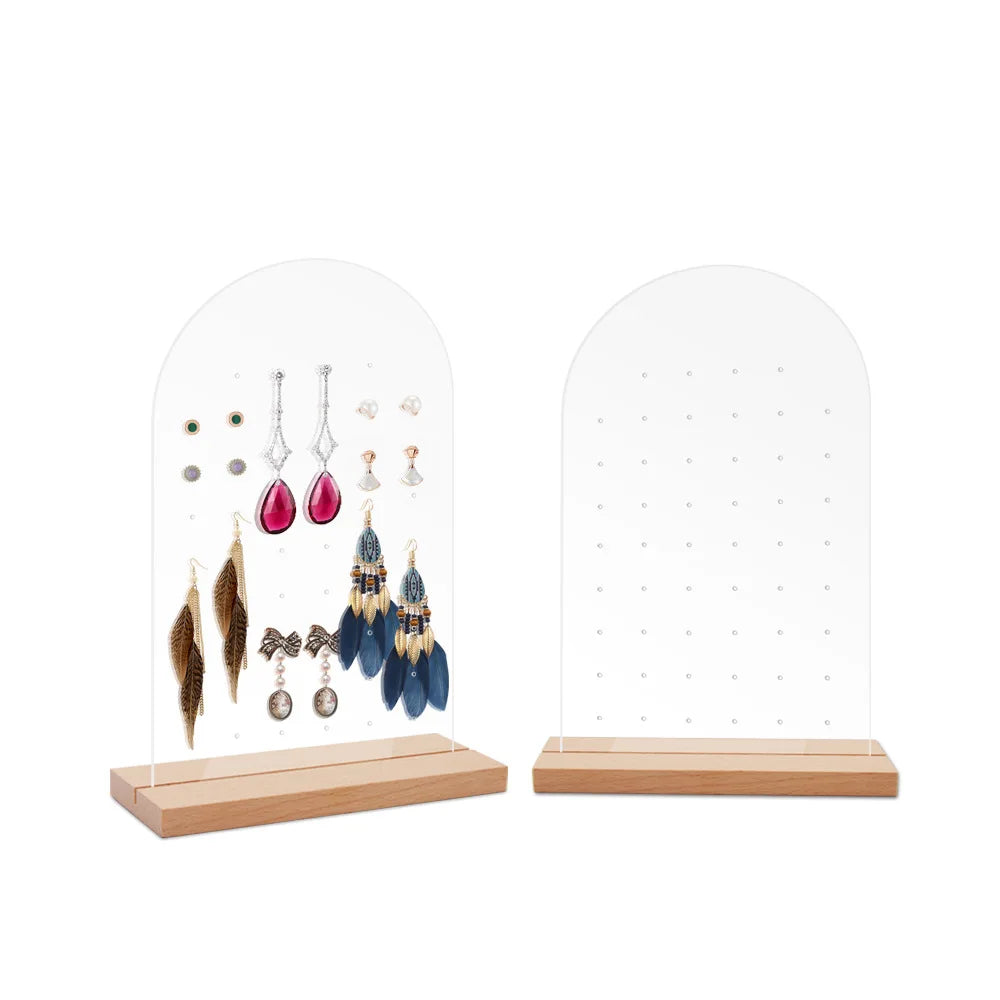 Acrylic Earrings Organizer Ear Studs Display Rack Arch Show with Wooden Bases Personal Dressing Table Jewelry Storage Rack