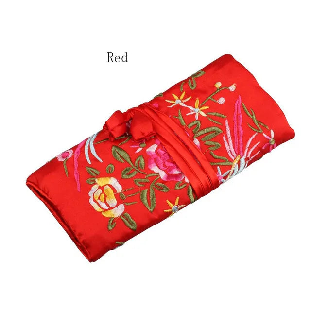 Satin Jewelry Roll Earring Bangle Holder Storage Pack Bag Travel Ring Necklace Jewellery Pouch Organizer Mix Colors
