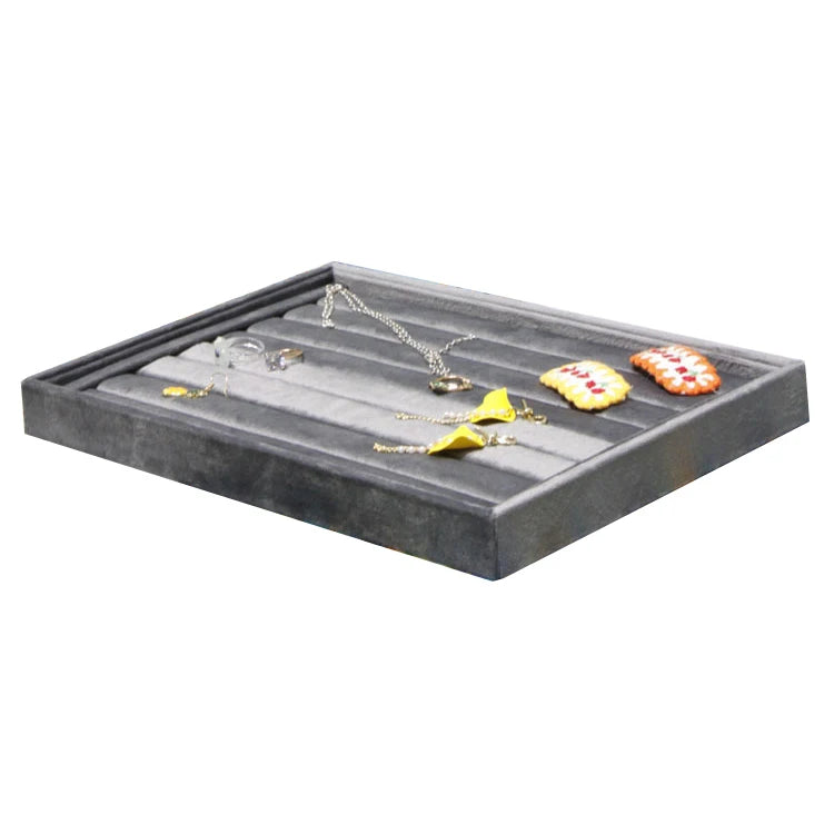 Dark Gray Velvet Tray for Jewelry Ring Bracelet Necklace Storage Organizer Earrings Pendant Holder Jewelry Packaging Trays