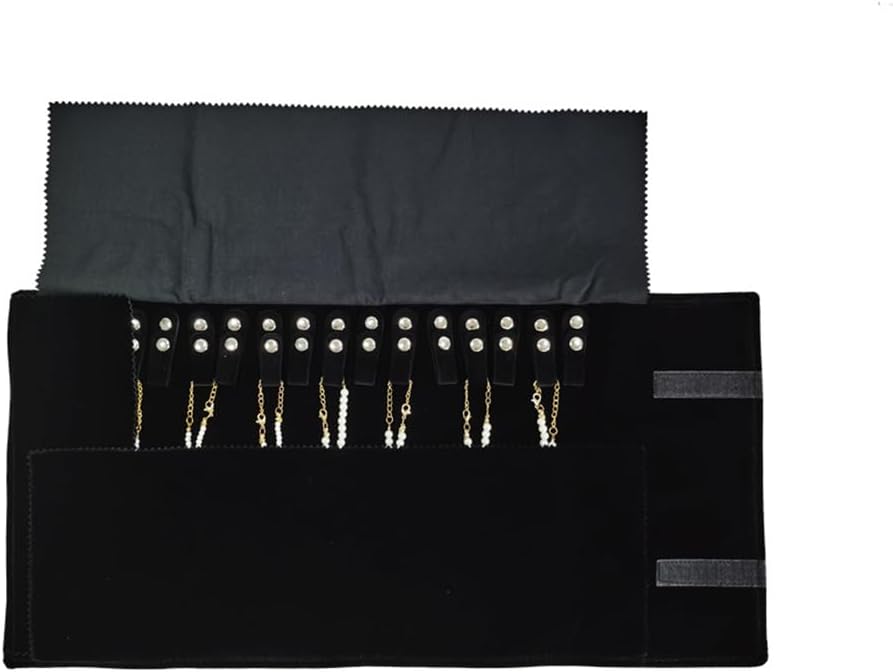Velet Travel Jewelry Case Roll Bag Organizer for Necklace Bracelet Anklet Black Gray