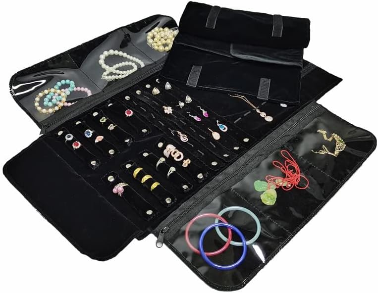 Velvet Travel Jewelry Case Roll Bag Organizer for Necklace Bracelet Earrings Ring