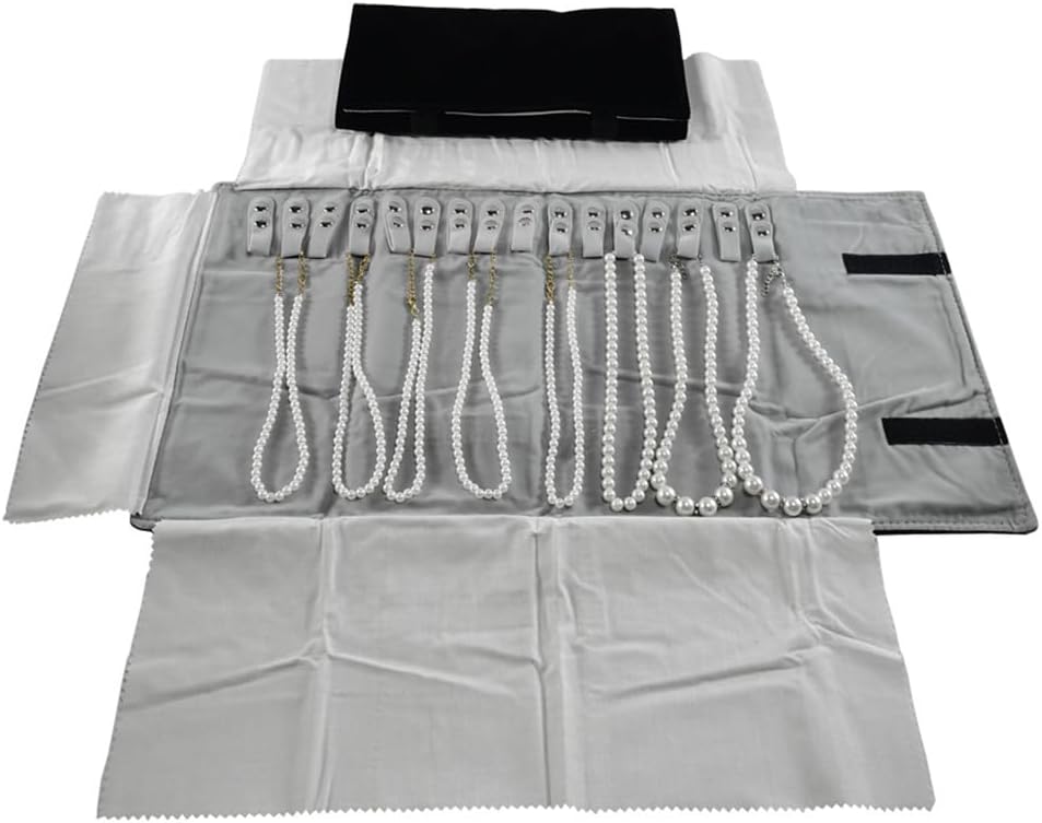 Velet Travel Jewelry Case Roll Bag Organizer for Necklace Bracelet Anklet Black Gray