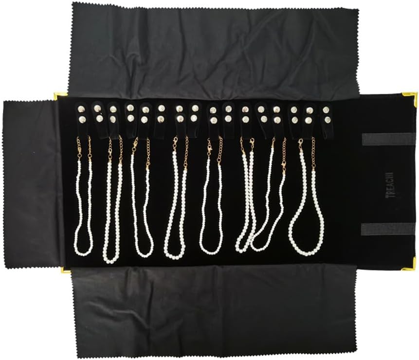 Portable Jewelry Roll Metal Coner Bag Necklace Chain Braclet Black Velvet Travel Pouch