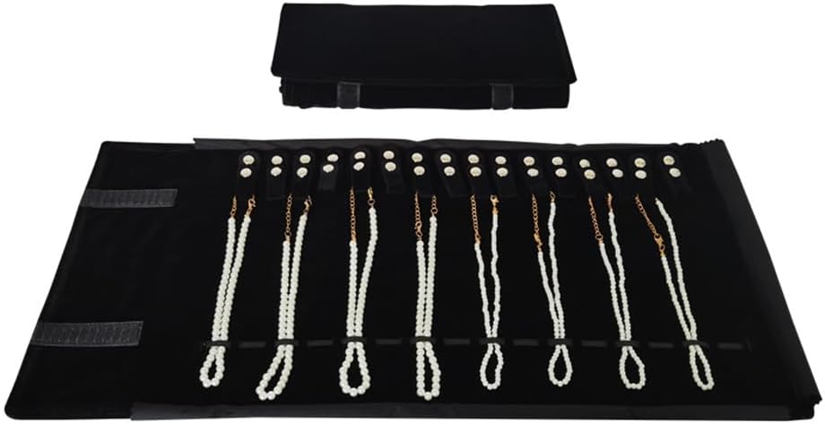 Velet Travel Jewelry Case Roll Bag Organizer for Necklace Bracelet Anklet Black Gray