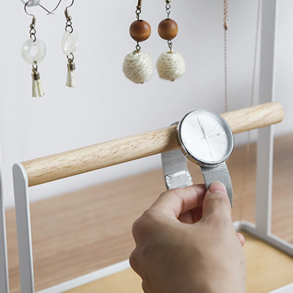 Wooden Jewelry Stand Desk Holder Hanging Necklace Bracelet Ring Watch Storage Organizer Ear Studs Pendant Rack Display Organizer