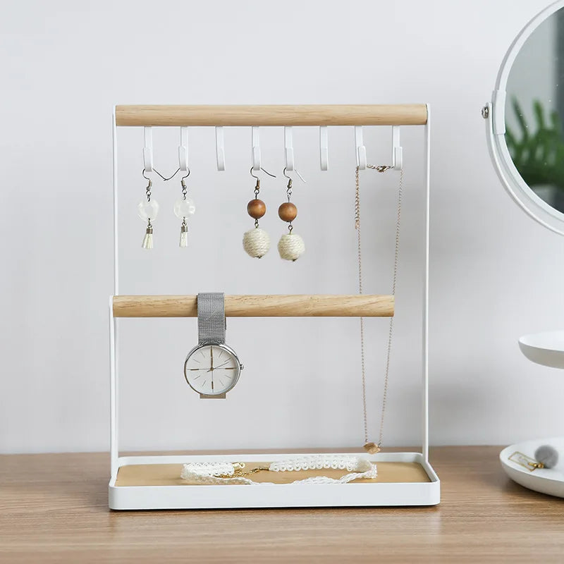 Wooden Jewelry Stand Desk Holder Hanging Necklace Bracelet Ring Watch Storage Organizer Ear Studs Pendant Rack Display Organizer