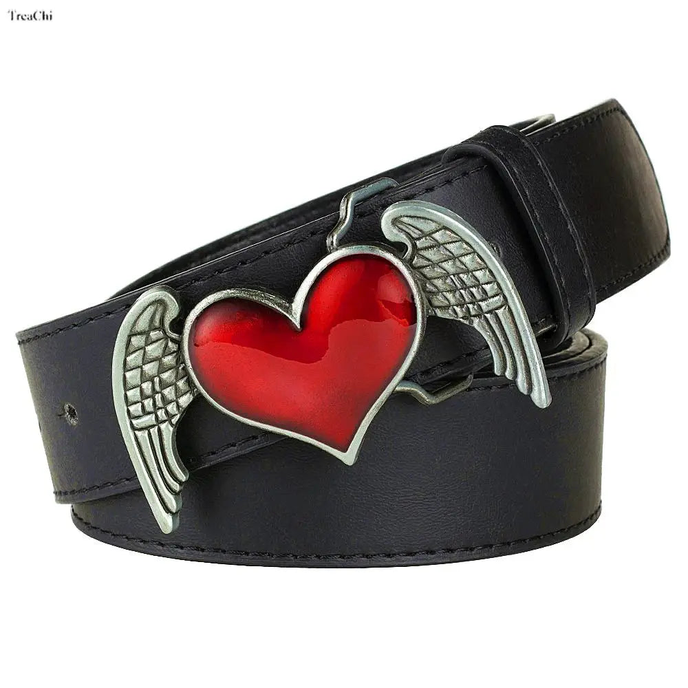 High Fashion Leather Belt Arrow Heart Love Metal Buckle Waistband Jeans Belts for Women & Man Decorative Rock Hip Hop