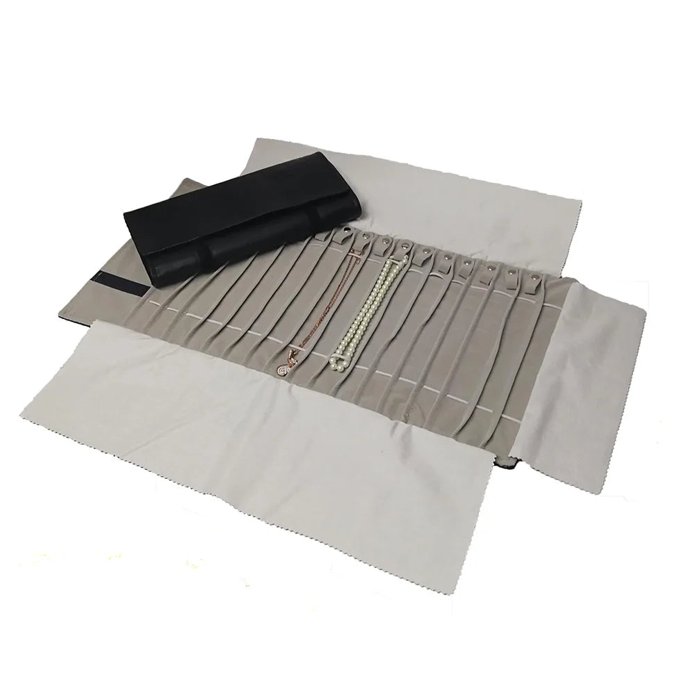 Velvet /PU Jewelry Roll Bag Travel Jewelry Organizer Storage Case Pouch for Necklaces Rings Bracelets Portable Practical
