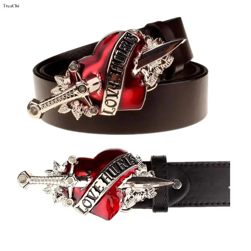 High Fashion Leather Belt Arrow Heart Love Metal Buckle Waistband Jeans Belts for Women & Man Decorative Rock Hip Hop