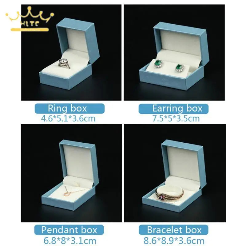 Sky Blue Leather-Filled Paper Right-Angle Jewelry Packaging Box Ring Necklace Storage Box Bracelet Earrings Gift Box