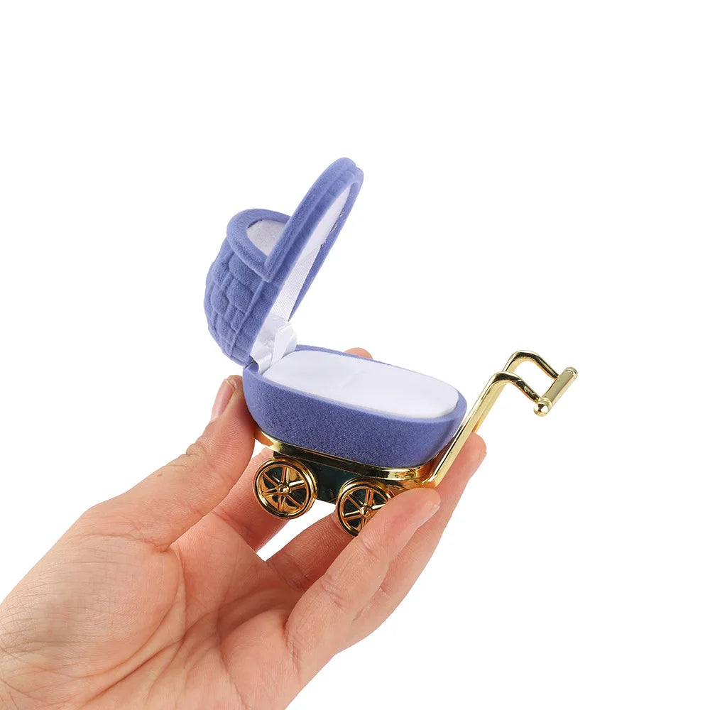Lovely Baby Carriage Design Necklace Earring Jewelry Packaging Box Velvet Wedding Ring Gift Box Holder Case for Girl Friend