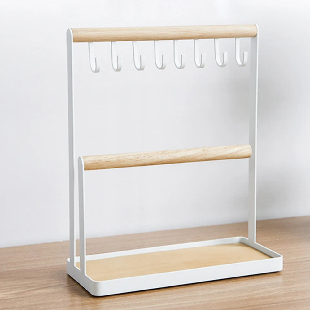 Wooden Jewelry Stand Desk Holder Hanging Necklace Bracelet Ring Watch Storage Organizer Ear Studs Pendant Rack Display Organizer