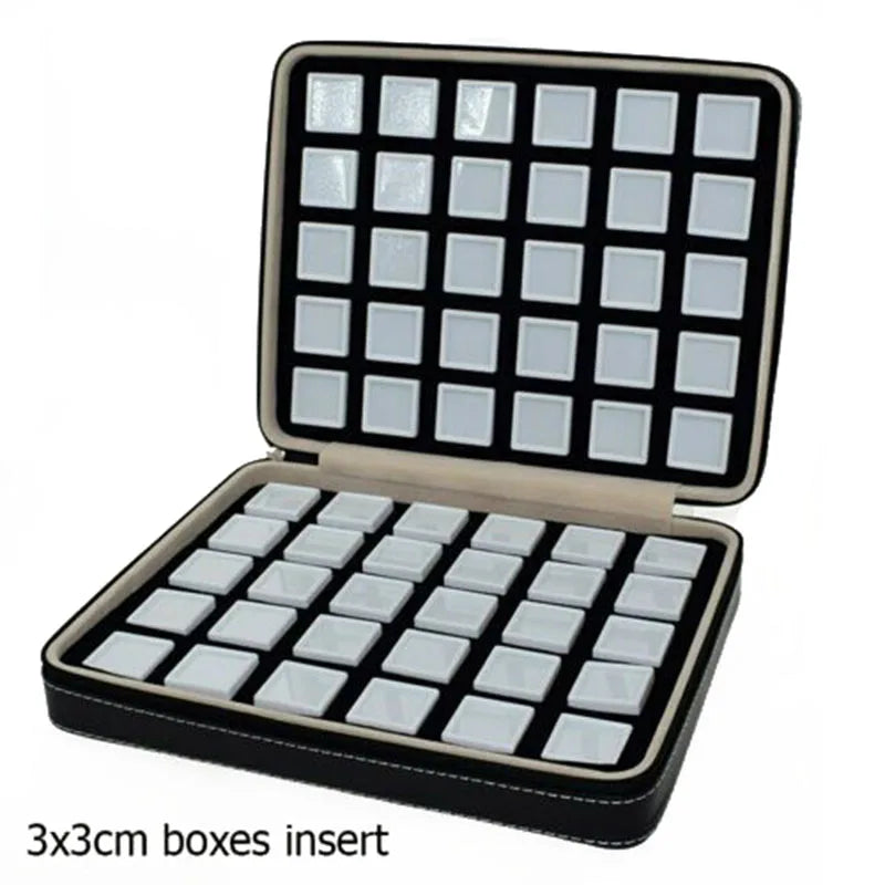 High-End Black Leatherette Gemstone Storage Box Diamond Travel Case Jewelry Holder with Gem Box Protable
