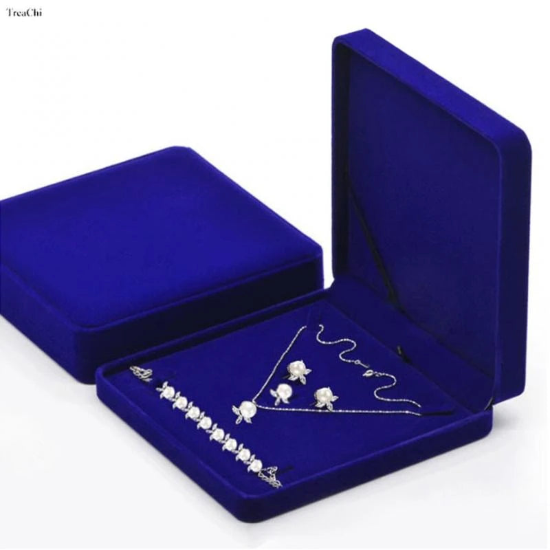 Red Velvet Jewelry Gift Boxes Ring Necklace Earring Packaing Box Bracelet Storage Case Chain Organizer Tray Window Showcases
