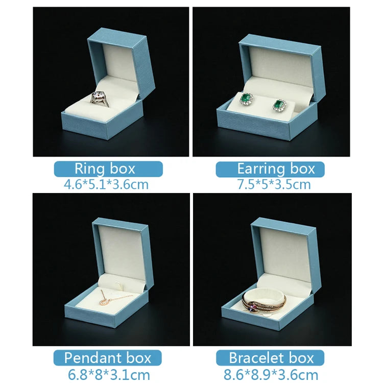 Sky Blue Leather-Filled Paper Right-Angle Jewelry Packaging Box Ring Necklace Storage Box Bracelet Earrings Gift Box